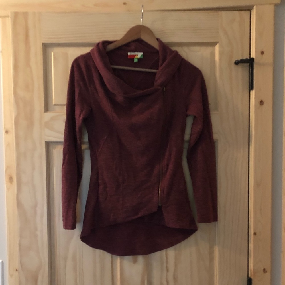 Mod Cloth Zipped Cardigan Sweater XS Maroon